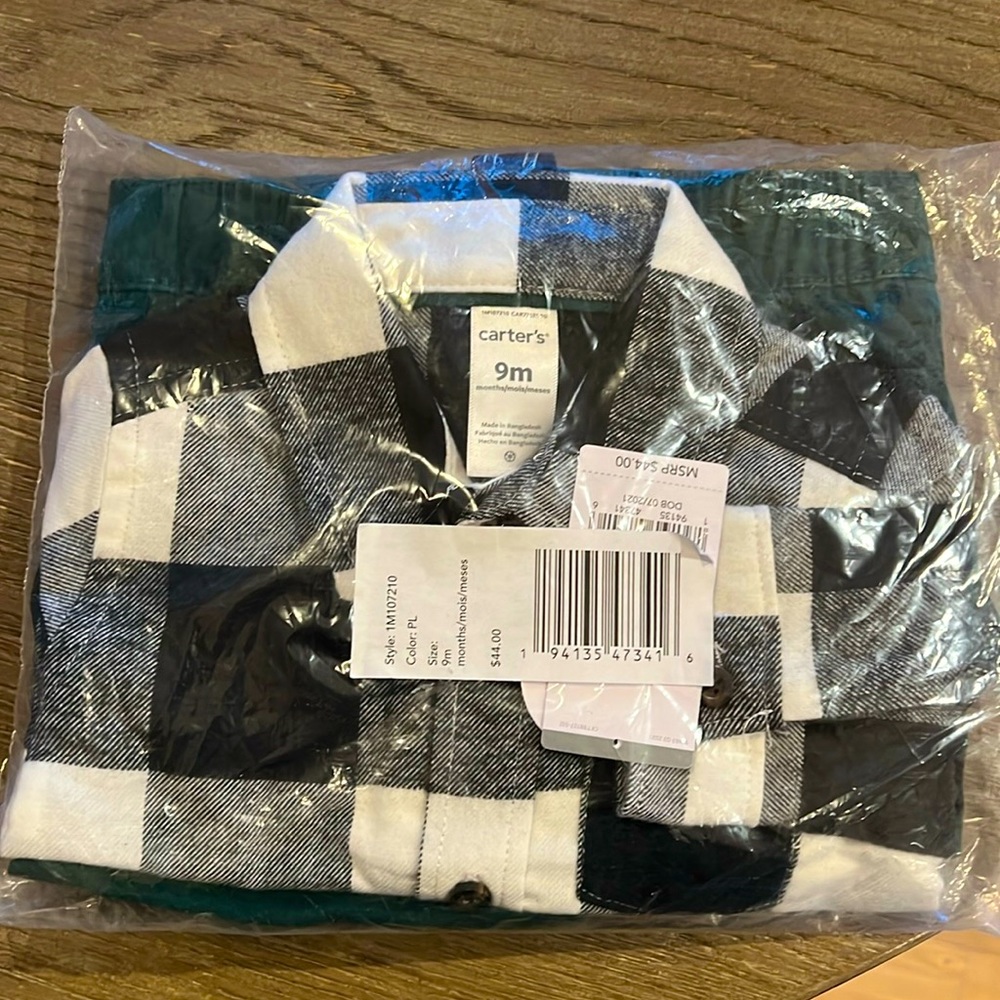 NWT Carters black and white flannel outfit